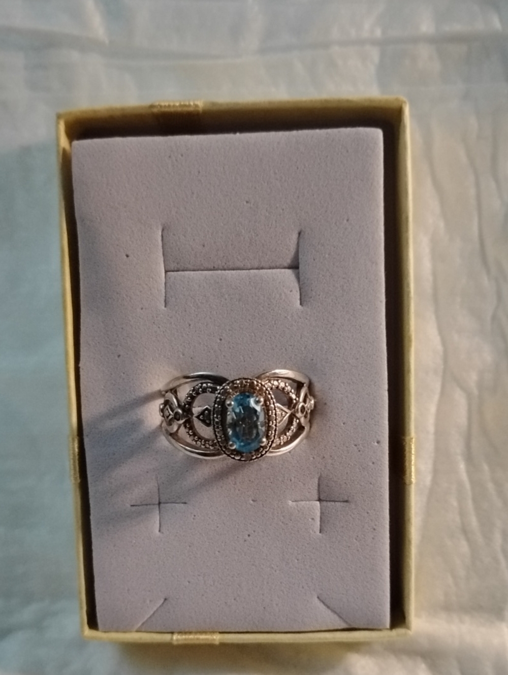 Sevilla Sterling Silver Blue Topaz Filigree Ring Size 9